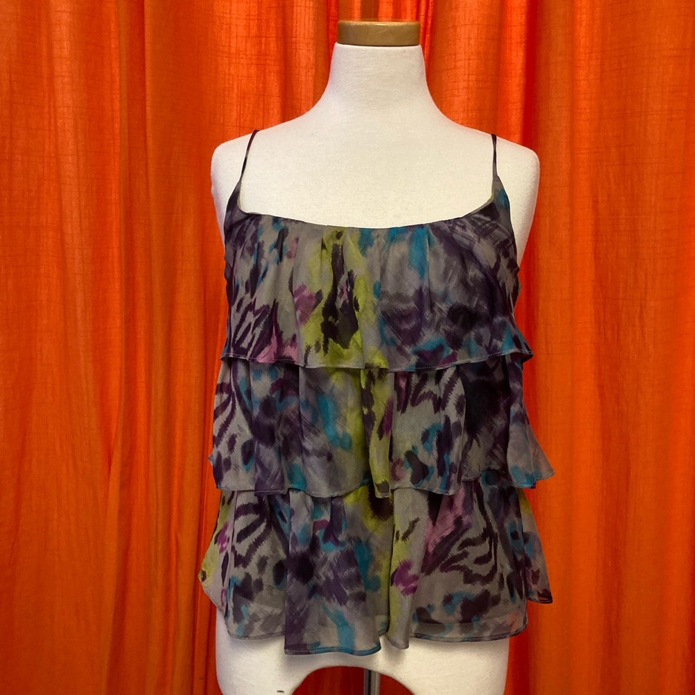 Plastic Island ruffle tank top; US 6 or medium